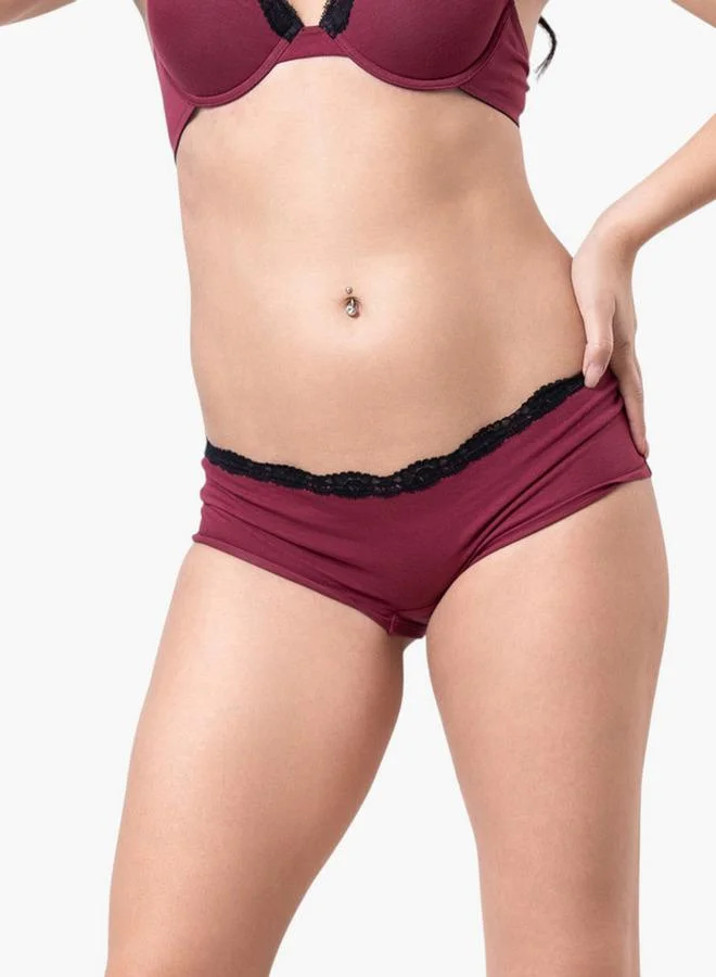 Aadaraya Aadaraya Lace Detail Boyshort Briefs with Elasticated Waistband