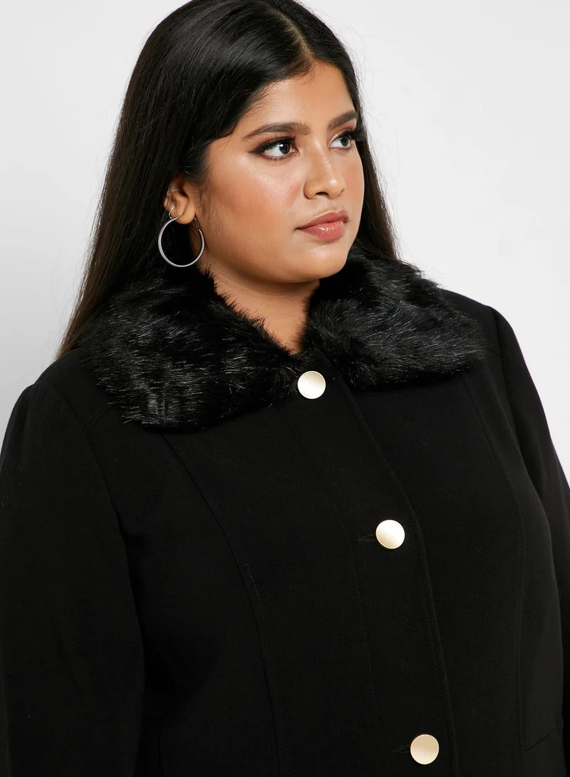 EVANS Longline Faux Fur Collar Coat