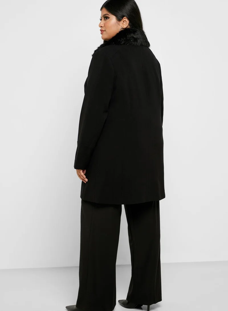 EVANS Longline Faux Fur Collar Coat