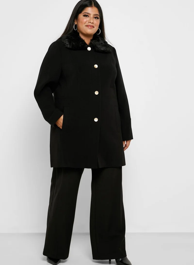 EVANS Longline Faux Fur Collar Coat