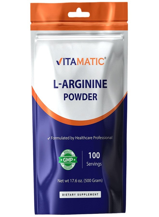 Vitamatic L-Arginine Pure Powder 500 Gram | Unflavored | Non GMO | Gluten Free | No Additives | 5000mg Per Serving | 100 Servings - Image 1