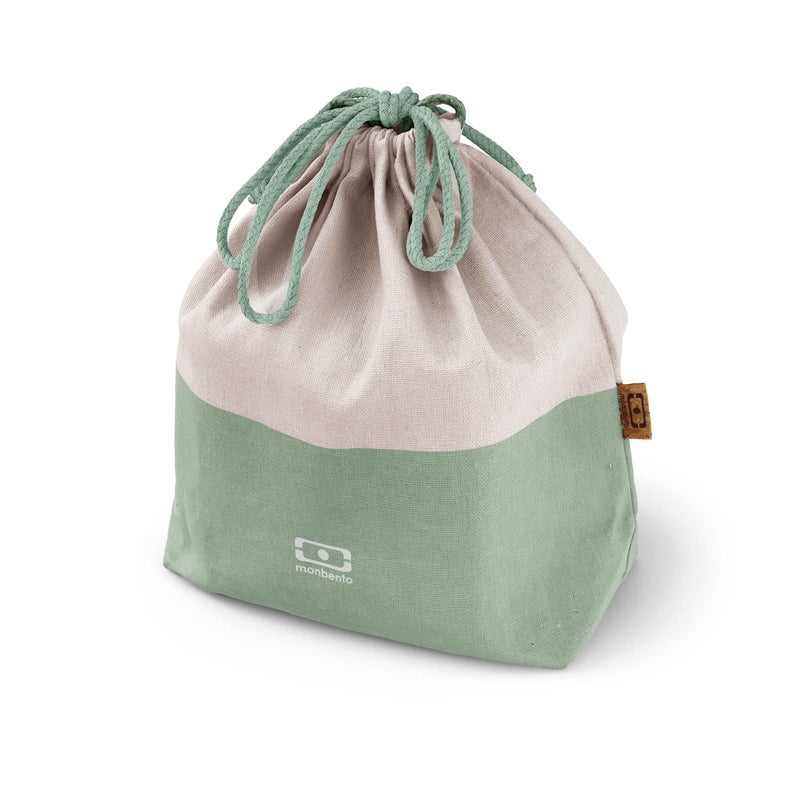 monbento  Lunch Bag MB Pochette L Natural Green  Polyester and Cotton Large Lunch Tote  For Work Lunch Packing  Can Contain a Bento Box  a Bottle  a Cutlery Set  Cream  Green