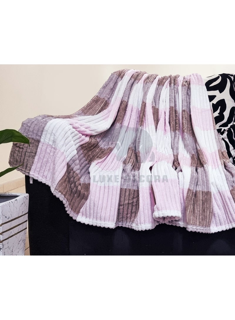 Jumbble Soft Corel Fleece Blanket Pink/Brown 200x230cm  - Image 1
