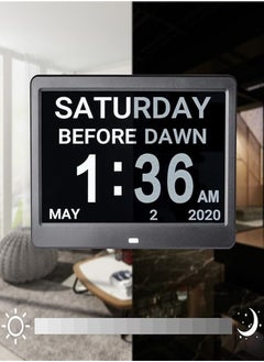 Upgraded Digital Day Clock for Seniors, Extra Large Calendar Clocks with Day of The Week Date Time, 8 Alarms Dementia Memory Loss Impaired Vision Alzheimer’s Clock (8-inch Black)