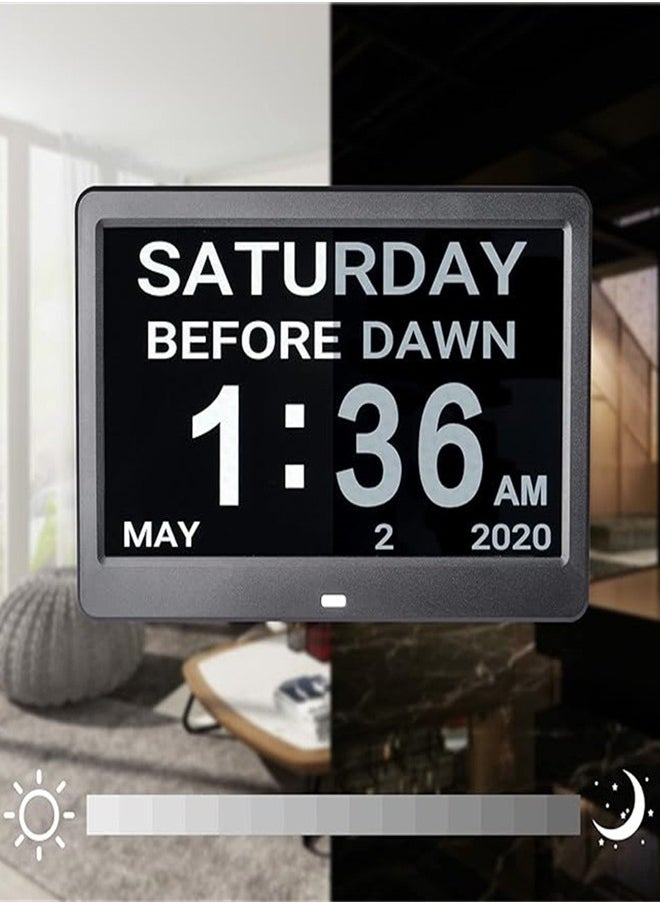 Generic - Upgraded Digital Day Clock for Seniors, Extra Large Calendar Clocks with Day of The Week Date Time, 8 Alarms Dementia Memory Loss Impaired Vision Alzheimer’s Clock (8-inch Black) - Image 1