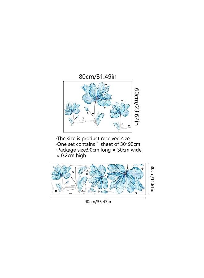 S-TOP Translucent Flowers Wall Decals, Light Blue Lotus Floral Wall Stickers Peel Peel and Stick Decal PVC Waterproof Self - Adhesive DIY Art Sticker for Aisle Bedroom Sofa TV Backdrop Wall Home Decor - Image 3