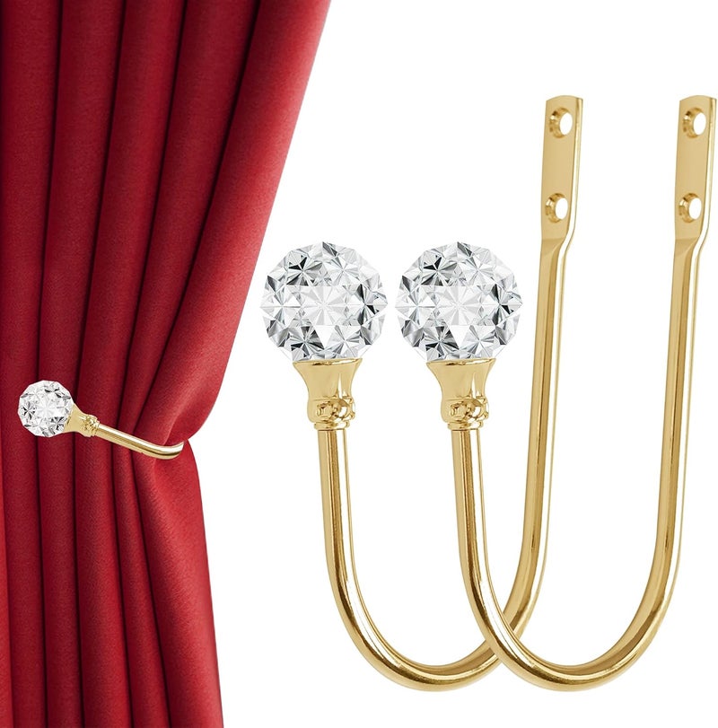 HEMOUR Curtain Holdback, 2pcs Wall Mounted Drapery Tiebacks with Clear Crystal Ball, Heavy Duty Metal Decorative Window Drapery Curtain Holder Curtain Hooks with Screws, Sliver - Image 1