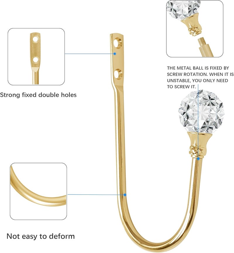 HEMOUR Curtain Holdback, 2pcs Wall Mounted Drapery Tiebacks with Clear Crystal Ball, Heavy Duty Metal Decorative Window Drapery Curtain Holder Curtain Hooks with Screws, Sliver - Image 5