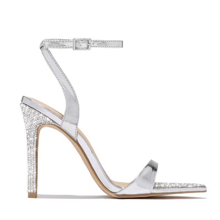 2023 Buckle Rhinestone Stiletto Peep Toe Catwalk High Heel Sandals Back Empty Round Toe Open Toe Heels - Image 1