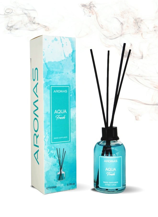 AROMAS - Aromas Aqua Fresh Reed Diffuser, 110ml, Blue Glass Bottle with Black Reeds - Image 1