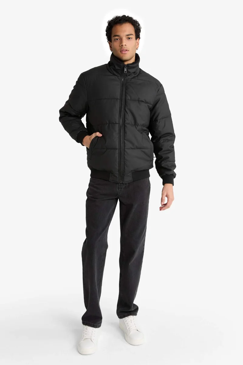 ديفاكتو Waterproof Regular Fit Shirt Collar Lined Faux Leather Jacket