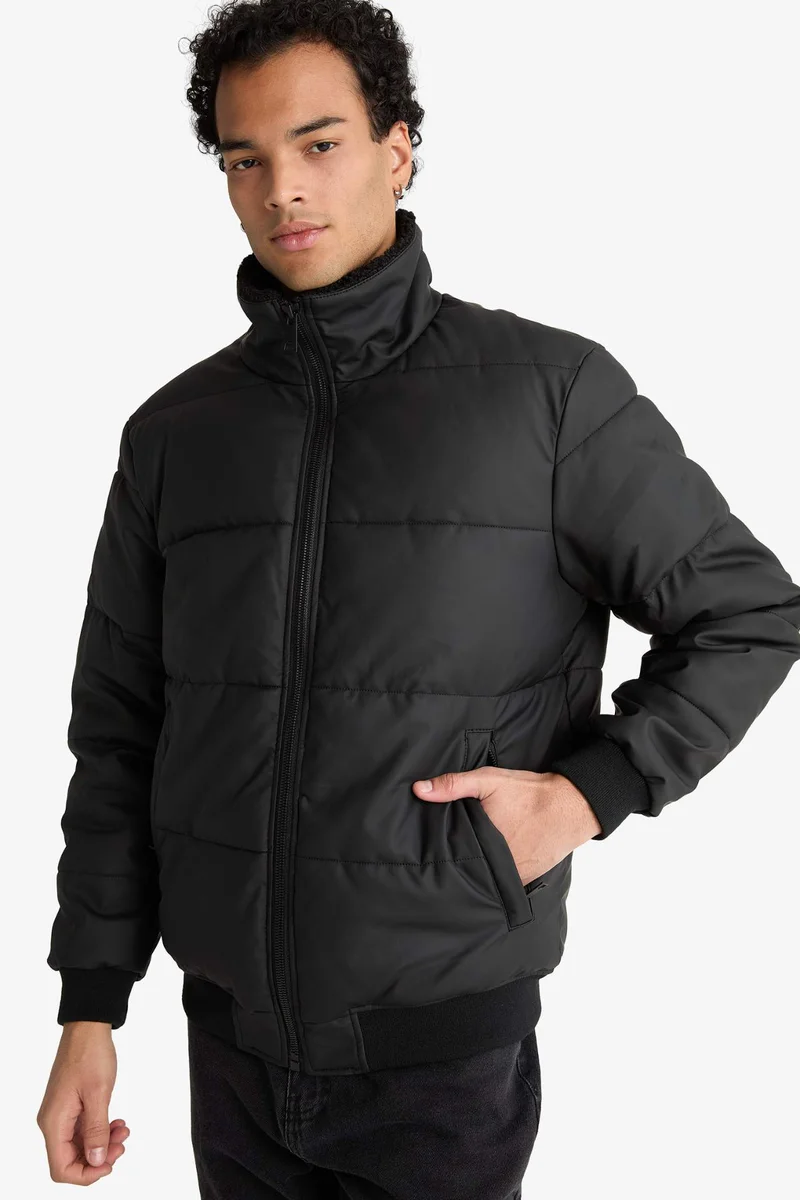 ديفاكتو Waterproof Regular Fit Shirt Collar Lined Faux Leather Jacket
