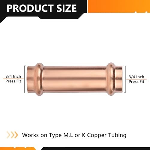 HeSun 5Pack HeSun Copper Press Extended Coupling without Stop 34 x 34 Pressure Fittings P x P for Copper Tube ConnectionPRESS029 - Image 3
