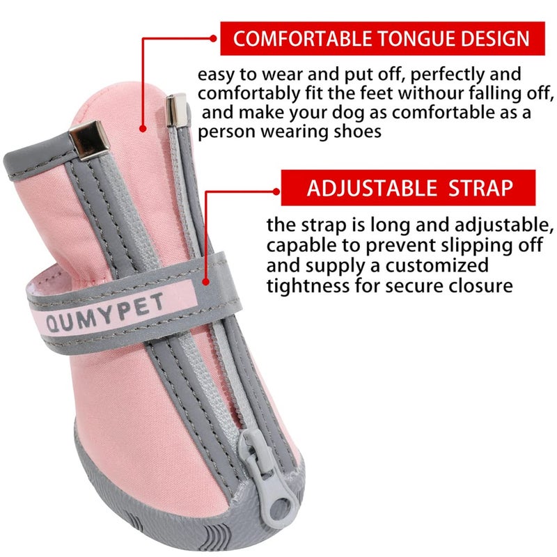 QUMY Dog Shoes for Small Dogs, Puppy Dog Boots & Paw Protectors for Winter Snowy Day, Summer Hot Pavement, Waterproof in Rainy Weather, Ourdoor Walking, Indoor Hardfloors Skid-Resistant Sole Pink 5 - Image 3
