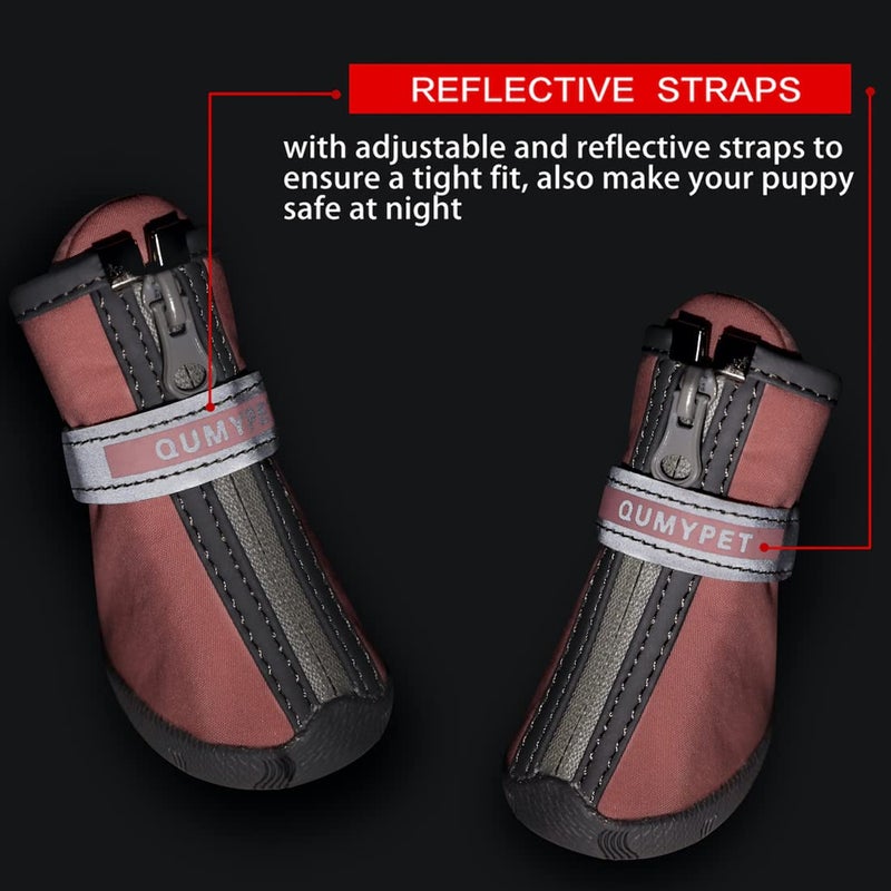 QUMY Dog Shoes for Small Dogs, Puppy Dog Boots & Paw Protectors for Winter Snowy Day, Summer Hot Pavement, Waterproof in Rainy Weather, Ourdoor Walking, Indoor Hardfloors Skid-Resistant Sole Pink 5 - Image 5