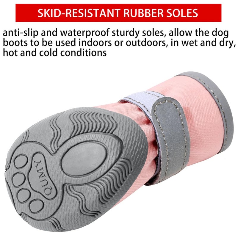QUMY Dog Shoes for Small Dogs, Puppy Dog Boots & Paw Protectors for Winter Snowy Day, Summer Hot Pavement, Waterproof in Rainy Weather, Ourdoor Walking, Indoor Hardfloors Skid-Resistant Sole Pink 5 - Image 4