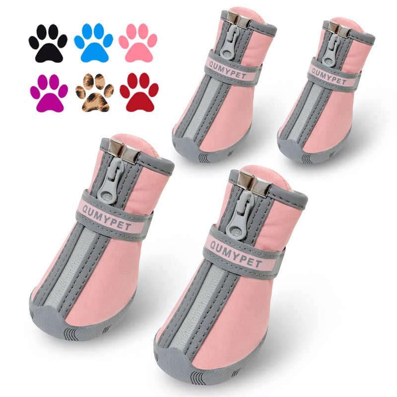 QUMY Dog Shoes for Small Dogs, Puppy Dog Boots & Paw Protectors for Winter Snowy Day, Summer Hot Pavement, Waterproof in Rainy Weather, Ourdoor Walking, Indoor Hardfloors Skid-Resistant Sole Pink 5 - Image 1