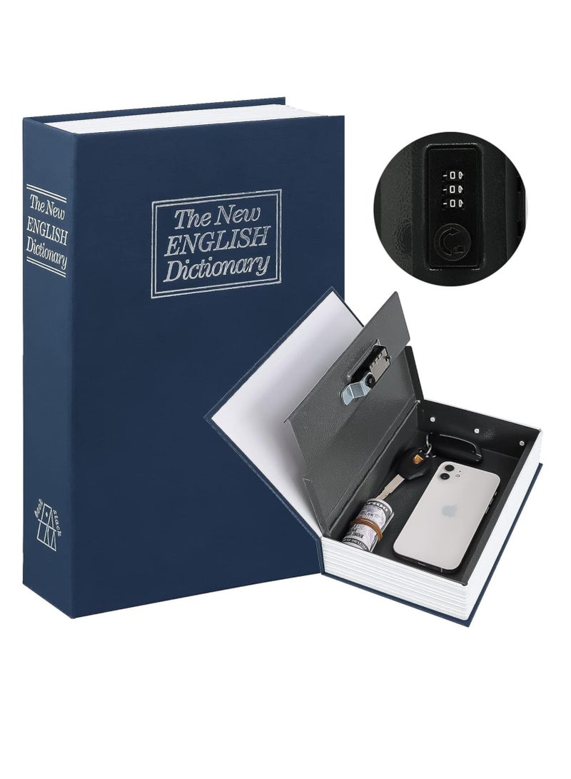 SYOSI Diversion Book Safe with Combination Lock Safe Secret Hidden Metal Lock Box Money Hiding Box Collection Box 9.5" x 6.2" x 2 .2" Navy Large - Image 1