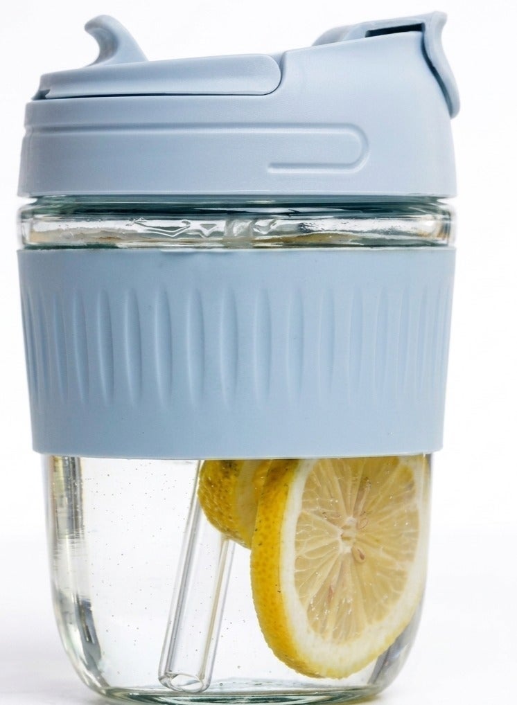 (G)IG Glass Cup Set, 2 pieces, 350ml capacity, with lid and heat-protective silicone band. - Image 1
