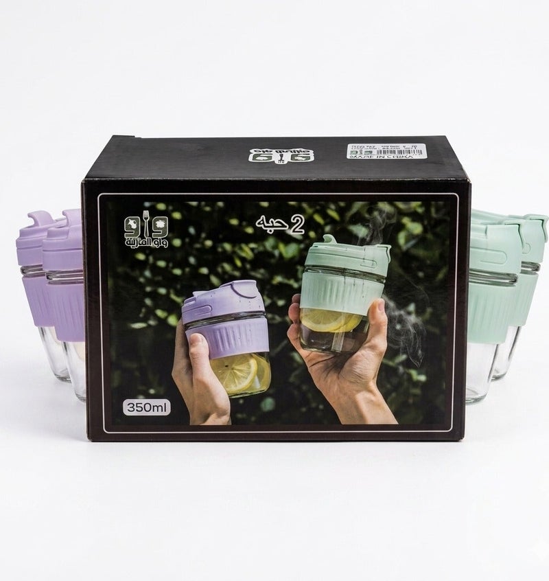 (G)IG Glass Cup Set, 2 pieces, 350ml capacity, with lid and heat-protective silicone band. - Image 4