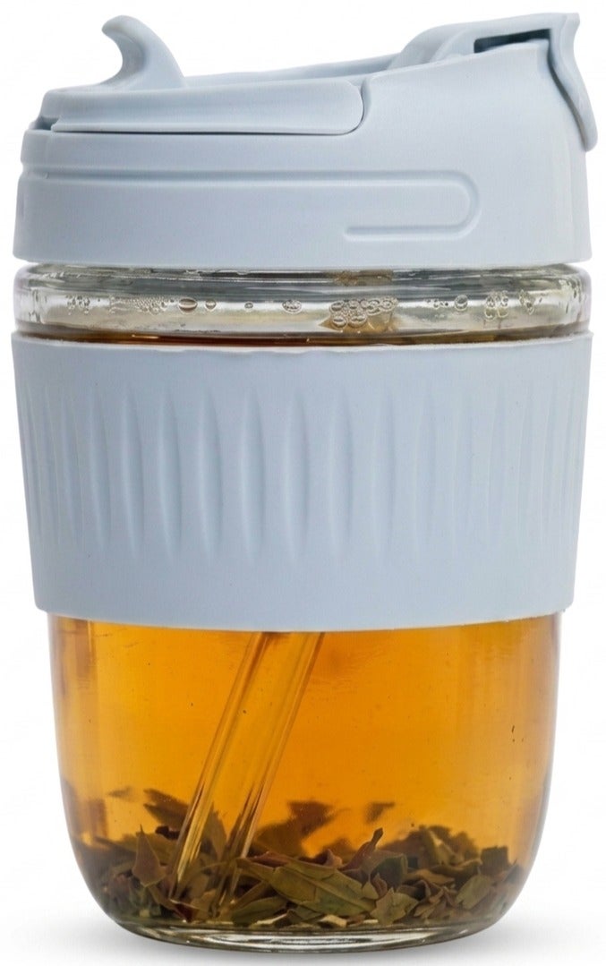 (G)IG Glass Cup Set, 2 pieces, 350ml capacity, with lid and heat-protective silicone band. - Image 2