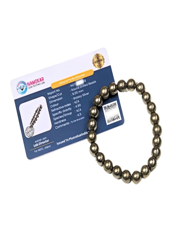 Plus Value سوار من حجر البيريت الخام الأصلي من بلس فاليو، مغناطيس لجذب المال والوفرة والثروة وقوة الإرادة والأعمال. سوار من الخرز مصنوع من حجر البيريت الطبيعي النشط، مناسب للرجال والنساء والأولاد والبنات، علاج الريكي (8 مم). - Image 1