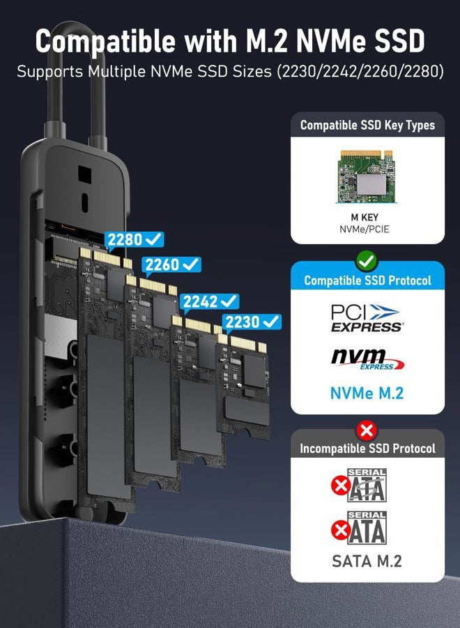 Lemorele M.2 NVMe Enclosure,USB 3.2 Gen2 10Gbps Tool-Free,SSD Enclosure for NVMe PCIe M-Key,Nvme USB Adapter Support UASP Trim for 2280 2260 2242 2230(Sata NOT Supported) - Image 2