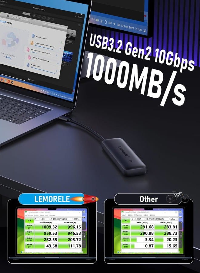 Lemorele M.2 NVMe Enclosure,USB 3.2 Gen2 10Gbps Tool-Free,SSD Enclosure for NVMe PCIe M-Key,Nvme USB Adapter Support UASP Trim for 2280 2260 2242 2230(Sata NOT Supported) - Image 3