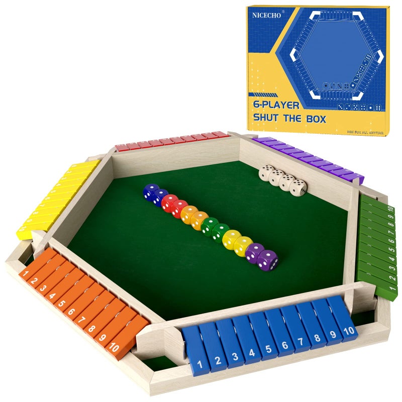 Nicecho 16 Players Shut The Box Dice Game Wooden Board Table Math Game with 16 Dice Classics Tabletop Version Games for Kids Adults FamilyClassroomHomeParty or Pub - Image 4