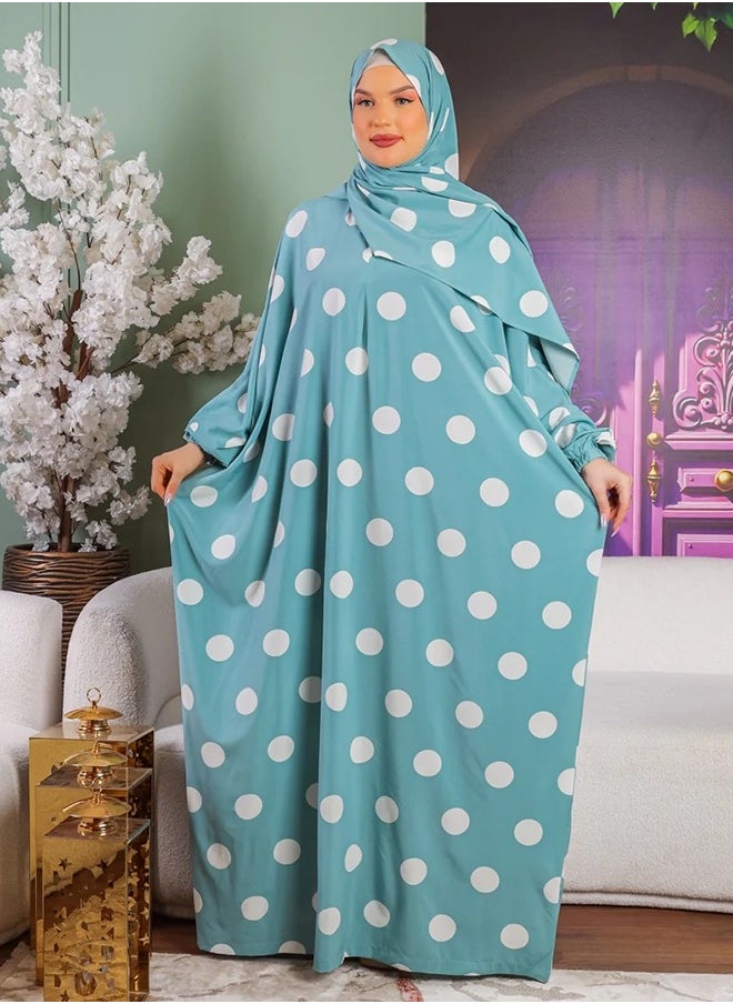 زمرد ثوب صلاة سوفت عملي مع غطاء الرأس-منقط -من زمرد فاشون  - Image 2