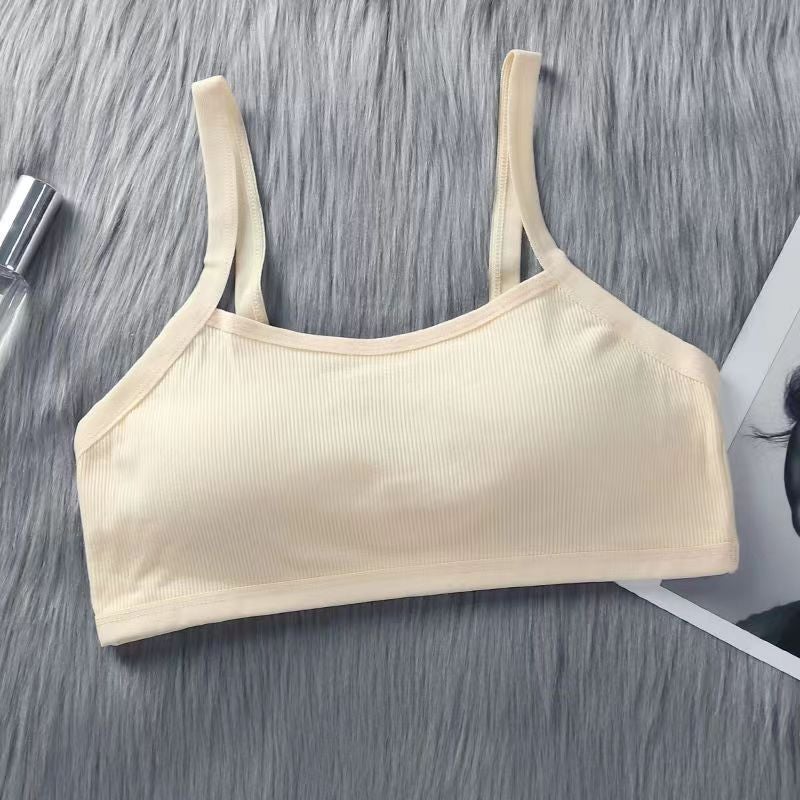Middle School Students' Pure Cotton Underwear Korean Style Chest-Revealing Female Developmental High School Students' Non-Rimless Bra Small Solid Color Girls' Vest - Image 3
