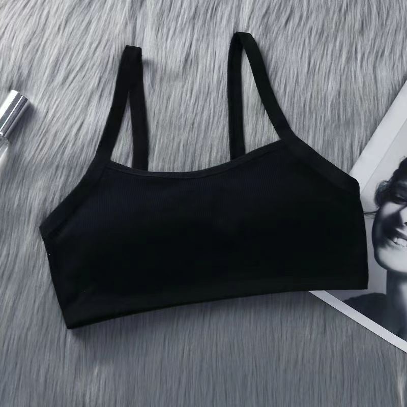 Middle School Students' Pure Cotton Underwear Korean Style Chest-Revealing Female Developmental High School Students' Non-Rimless Bra Small Solid Color Girls' Vest - Image 1