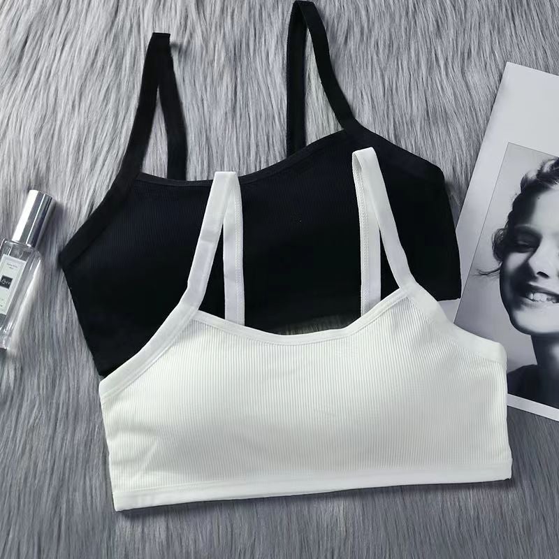 Middle School Students' Pure Cotton Underwear Korean Style Chest-Revealing Female Developmental High School Students' Non-Rimless Bra Small Solid Color Girls' Vest - Image 2