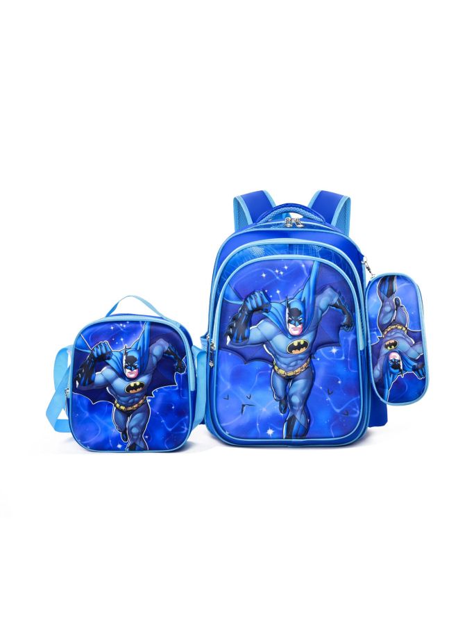 3D Schoolbag 3-piece Set 1-6 Grade Primary School Children's Backpack Cartoon Pen Bag Lunch Bag Can Be Set With Pull Rod-Color:Batman Three-piece (normal Back) - Image 1