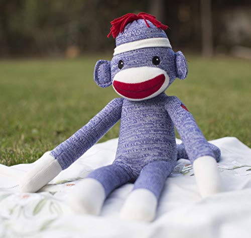 Plushland Adorable Sock Monkey The Original Traditional Hand Knitted Stuffed Animal Toy Giftfor Kids Babies Teens Girls and Boys Baby Doll Present Puppet 20 Inches New Blue - Image 5