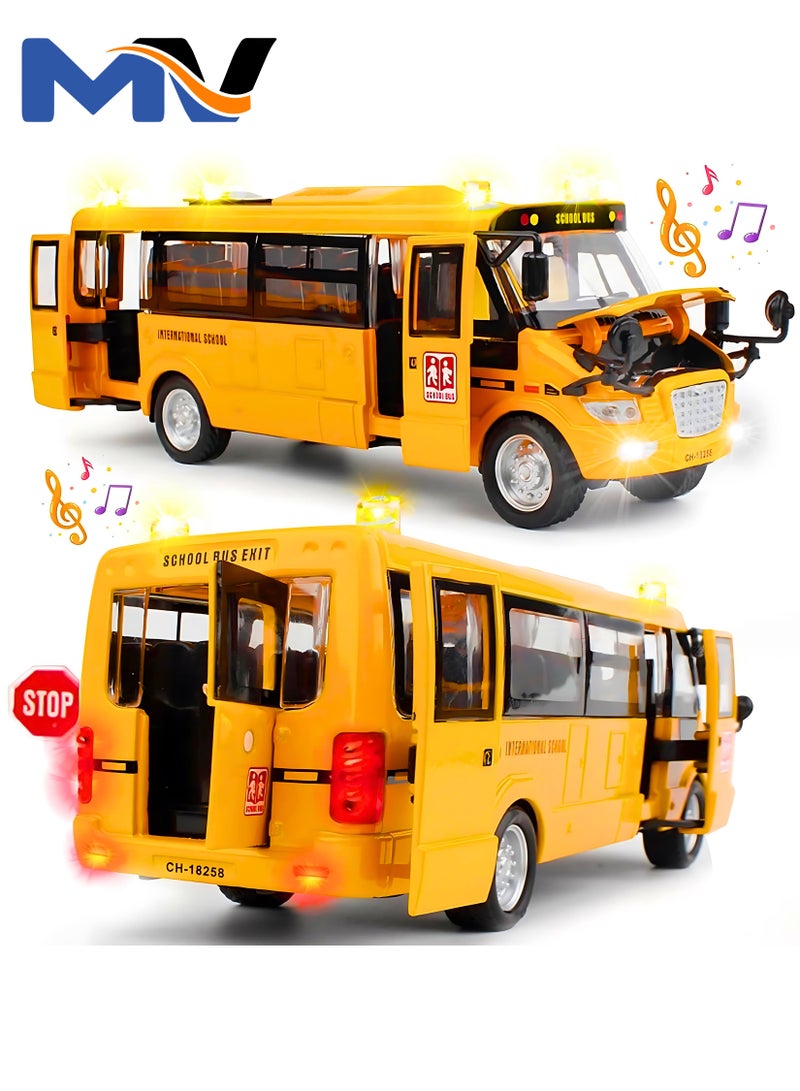MAGIC VAULT School Bus Toy, Die Cast Pull Back 9'' Model Cars, with Lights & Sounds, Openable Doors, Large Yellow Metal Toy Vehicles, Play Bus for Boys Girls Kids Toddlers Ages 3+  - Image 1