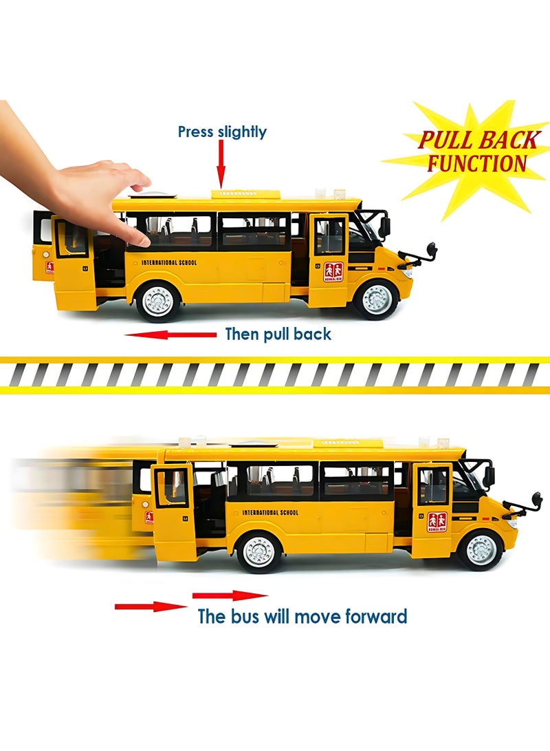 MAGIC VAULT School Bus Toy, Die Cast Pull Back 9'' Model Cars, with Lights & Sounds, Openable Doors, Large Yellow Metal Toy Vehicles, Play Bus for Boys Girls Kids Toddlers Ages 3+  - Image 2