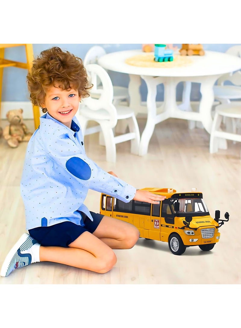 قبو سحري School Bus Toy, Die Cast Pull Back 9'' Model Cars, with Lights & Sounds, Openable Doors, Large Yellow Metal Toy Vehicles, Play Bus for Boys Girls Kids Toddlers Ages 3+ - Image 3