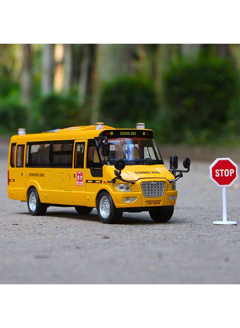قبو سحري School Bus Toy, Die Cast Pull Back 9'' Model Cars, with Lights & Sounds, Openable Doors, Large Yellow Metal Toy Vehicles, Play Bus for Boys Girls Kids Toddlers Ages 3+ - Image 4