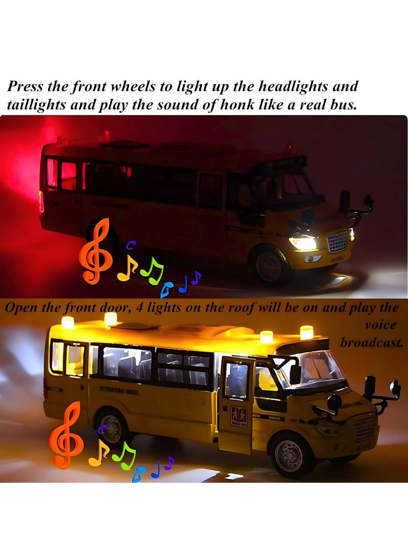 قبو سحري School Bus Toy, Die Cast Pull Back 9'' Model Cars, with Lights & Sounds, Openable Doors, Large Yellow Metal Toy Vehicles, Play Bus for Boys Girls Kids Toddlers Ages 3+ - Image 2
