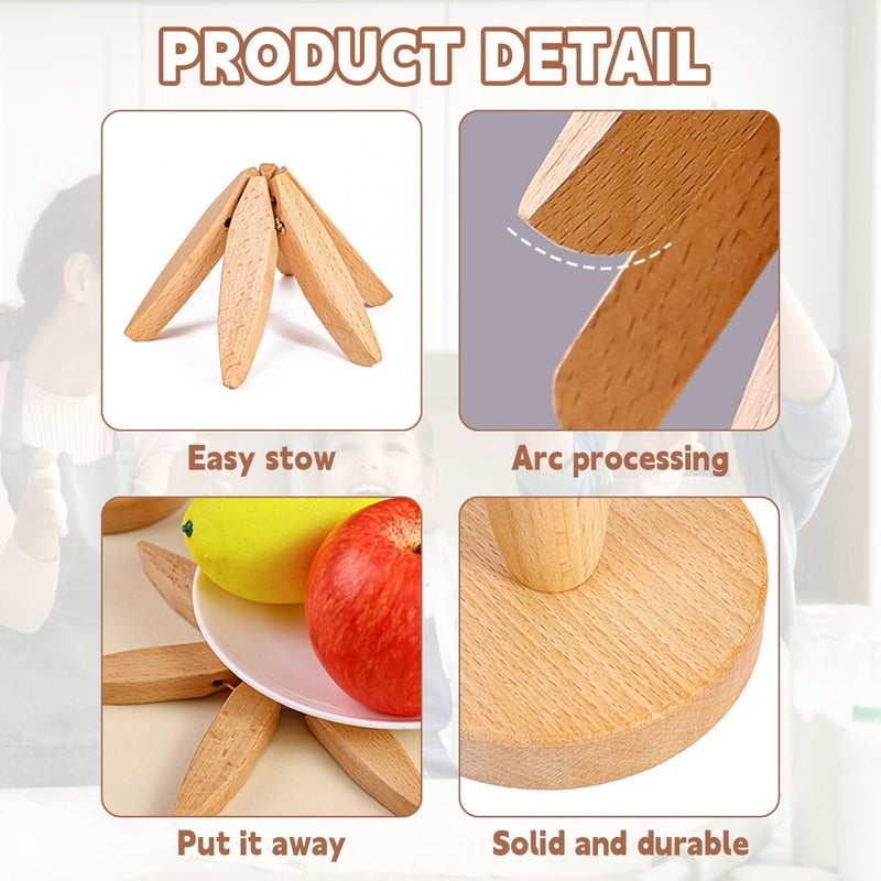 QIYLQE Natural Foldable Black Walnut Wooden Trivet Set - 4 Trivets + 1 Stand for Hot Dishes, Pot, Bowl, Teapot, Hot Pot Holders(Black Walnut) - Image 5