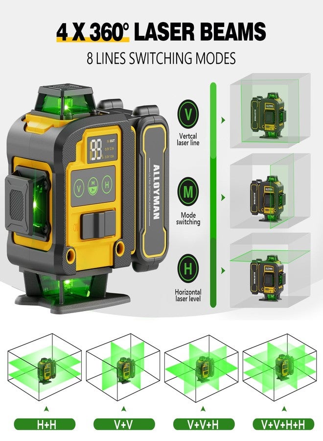 Alloyman Laser Level with Tripod, Alloyman 4x360° Self Leveling Laser Level, Green Line Laser 4D Laser Leveler Tool with 2Pcs Lithium Batteries for Picture Hanging, Tile, Home Renovation, Indoor - Image 2