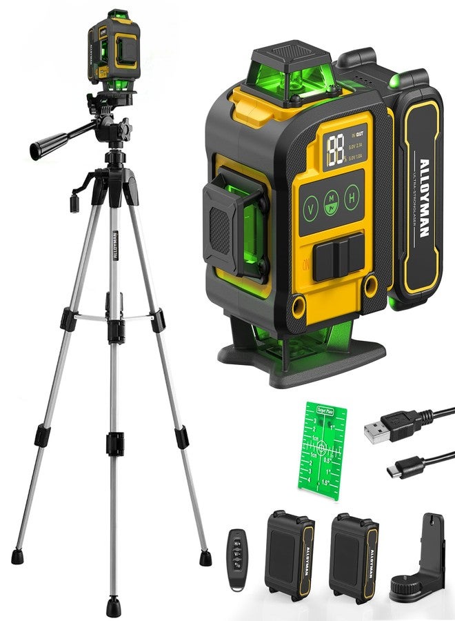 Alloyman Laser Level with Tripod, Alloyman 4x360° Self Leveling Laser Level, Green Line Laser 4D Laser Leveler Tool with 2Pcs Lithium Batteries for Picture Hanging, Tile, Home Renovation, Indoor - Image 1