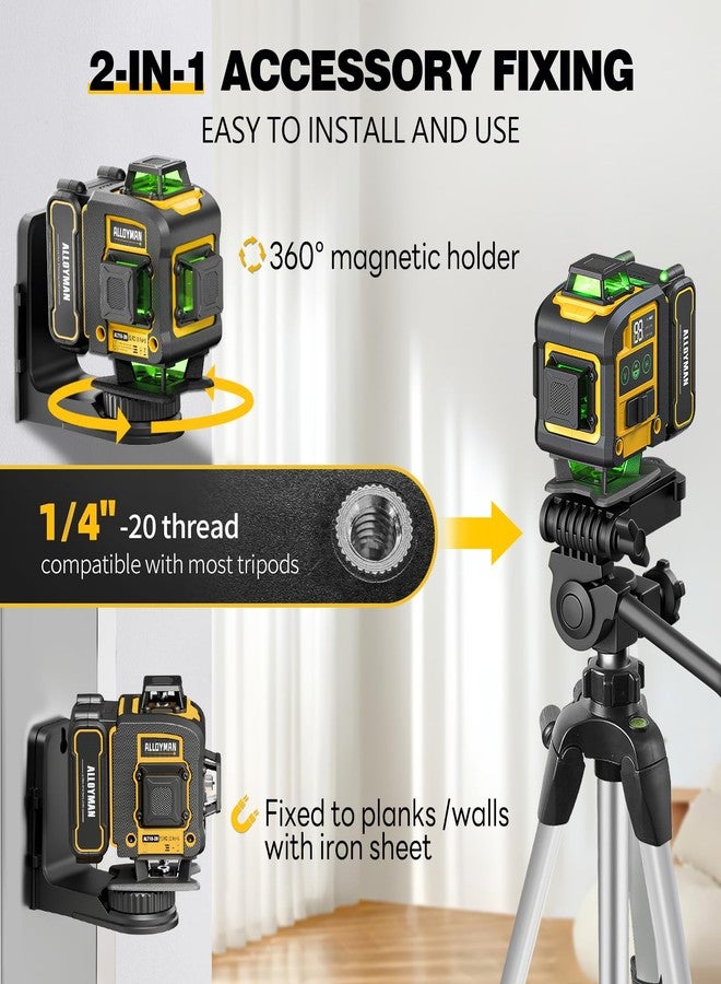 Alloyman Laser Level with Tripod, Alloyman 4x360° Self Leveling Laser Level, Green Line Laser 4D Laser Leveler Tool with 2Pcs Lithium Batteries for Picture Hanging, Tile, Home Renovation, Indoor - Image 5
