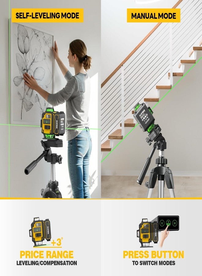 Alloyman Laser Level with Tripod, Alloyman 4x360° Self Leveling Laser Level, Green Line Laser 4D Laser Leveler Tool with 2Pcs Lithium Batteries for Picture Hanging, Tile, Home Renovation, Indoor - Image 3
