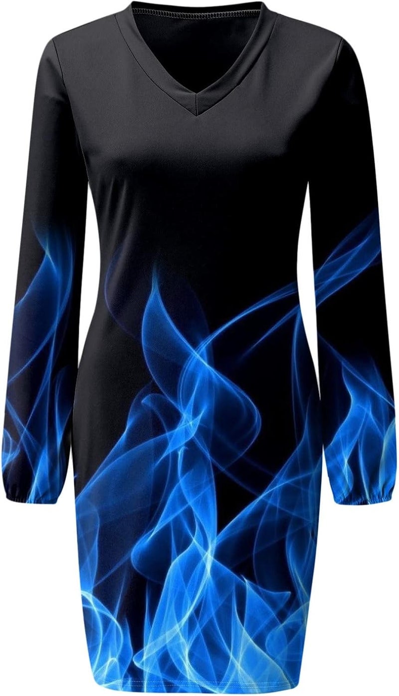 klarako Women Dress Spring Puff Long Sleeve Pullover Shirts Solid Vacation Work Slim Tunic Tops Cozy Home Mini Casual (Blue-02, XL) - Image 3