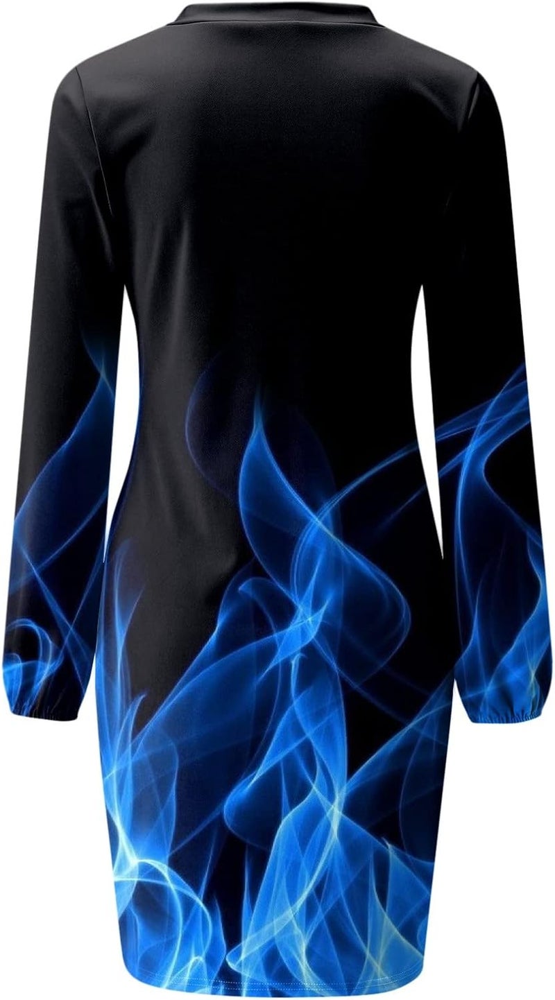 klarako Women Dress Spring Puff Long Sleeve Pullover Shirts Solid Vacation Work Slim Tunic Tops Cozy Home Mini Casual (Blue-02, XL) - Image 4