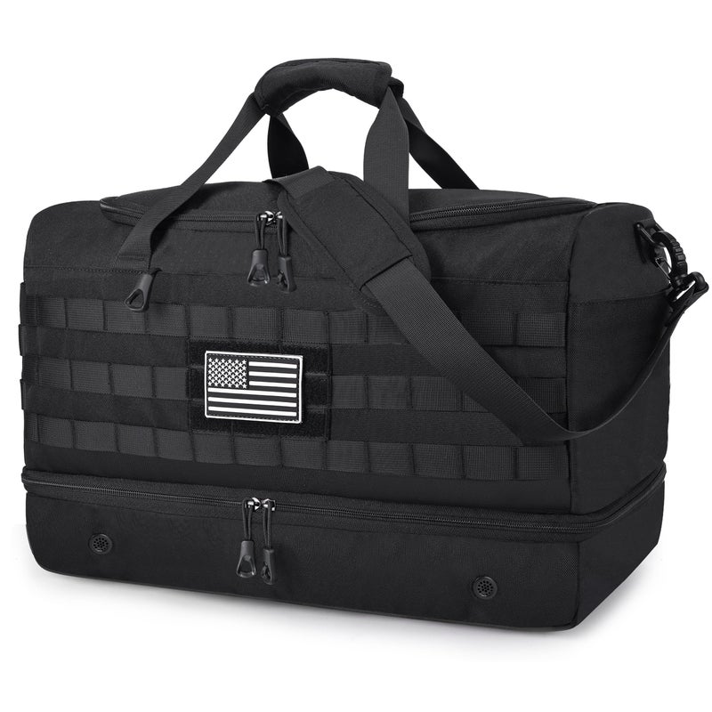 MOZETO Black Duffle Bag for Men, 40L Carry On Travel Duffle with Shoe Compartment Tactical Inspired Heavy Duty GYM Overnight Bag Wet-Dry Separated Compartment - Image 1