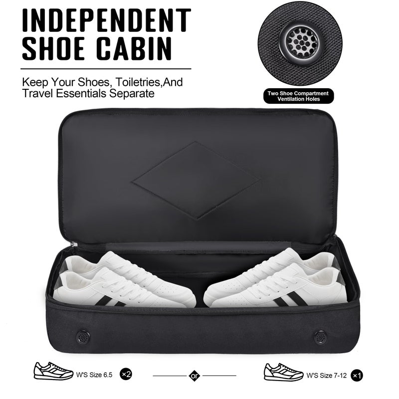 MOZETO Black Duffle Bag for Men, 40L Carry On Travel Duffle with Shoe Compartment Tactical Inspired Heavy Duty GYM Overnight Bag Wet-Dry Separated Compartment - Image 3