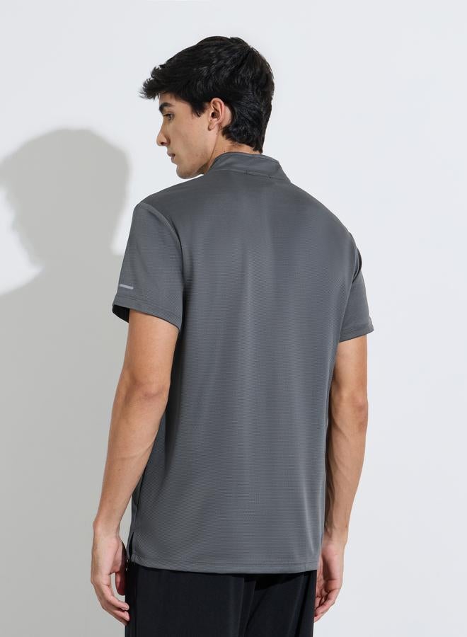 Styli Charcoal Solid High Neck Zip Active T-Shirt - Image 4